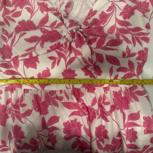 LC Lauren Conrad Short Puff Sleeve PinkFloral Mini Dress Tie Front Milkmade Sz M - Picture 6 of 9